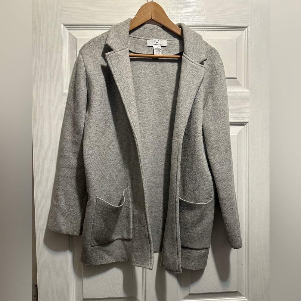 Magaschoni Open Front Gray Blazer Jacket Sweater